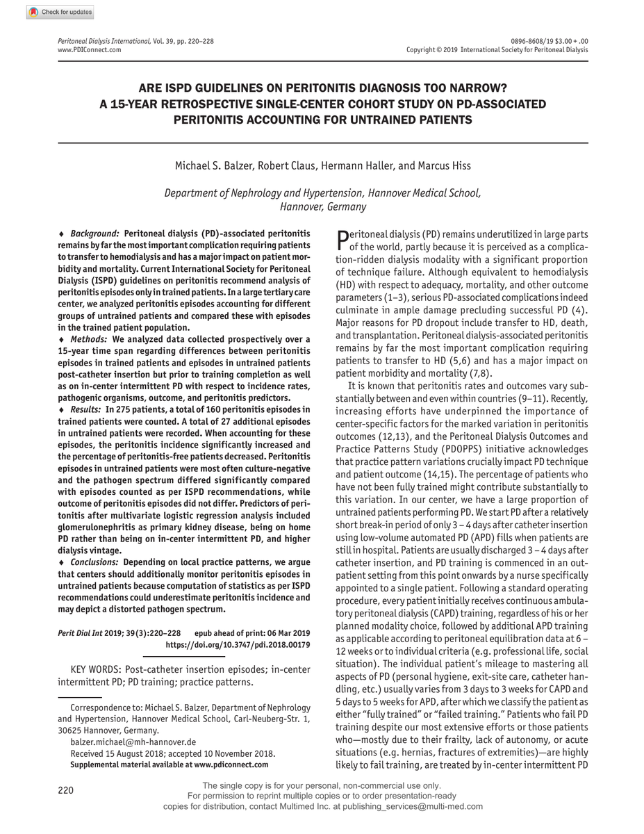 Are ISPD Guidelines on Peritonitis Diagnosis Too Narrow? A 15-Year ...